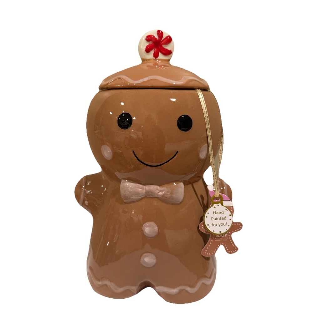 Holly‎ & Joy 11" Gingerbread Candy Cookie Jar With Pink Bow tie